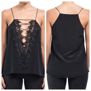 cami nyc - charlie cami tank top deep v-neck lace-up detailed reversible black